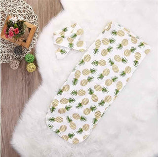 Swaddle Cocoon Sack and Headband - Pineapples Swaddling Blankets