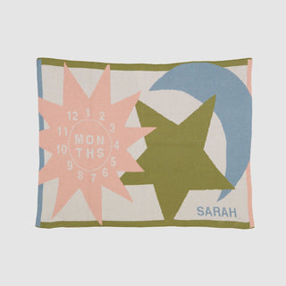 Baby Sun Moon Stars Milestone Personalized Blanket Eco Baby Throws In2Green Color: Pink