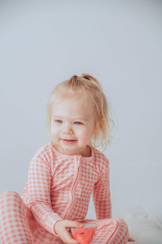 Bamboo Footie with 2-Way Zipper - Cake Pop Gingham Baby & Toddler Sleepwear KicKee Pants Size: Newborn