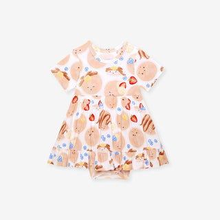 Bamboo Ruffled Twirl Bodysuit Dress - Pancakes Posh Peanut Size: 0-3 Months