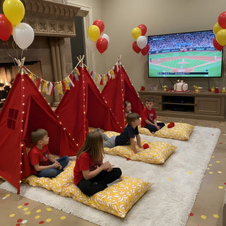 Baseball and Softball Teepee Tent Sleepover Party Kit, Baseball tee pee tent Slumber Party Glamping Set Chicky Chicky Bling Bling