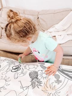 Beach Coloring Tablecloth Posters Creative Crayons Workshop Style: Personalized