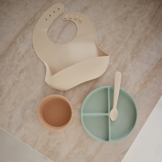 Silicone Feeding Spoons 2-Packsilicone tablewareMushieColor: Cambridge Blue/Shifting Sand