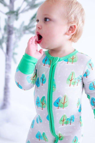 Bamboo Convertible Footie Romper - Vail Ribbed (Winter Trees) Birdie Bean Size: Newborn