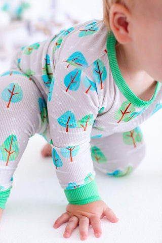 Bamboo Convertible Footie Romper - Vail Ribbed (Winter Trees) Birdie Bean Size: Newborn