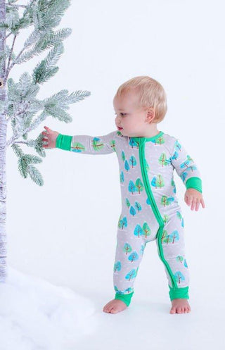 Bamboo Convertible Footie Romper - Vail Ribbed (Winter Trees) Birdie Bean Size: Newborn