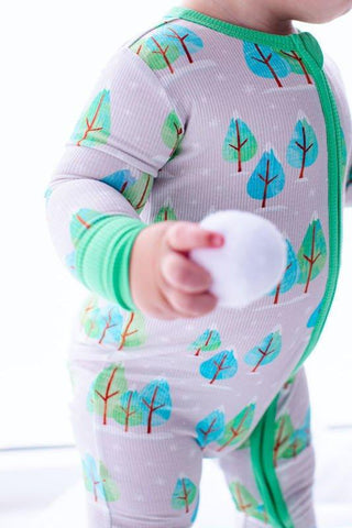Bamboo Convertible Footie Romper - Vail Ribbed (Winter Trees) Birdie Bean Size: Newborn