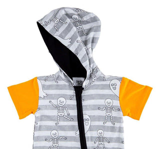 Boy's Bamboo Hooded Zipper Romper - Georgie (Stripes with Ghosts and Skeleton) Glow-in-the-Dark Baby One-Pieces