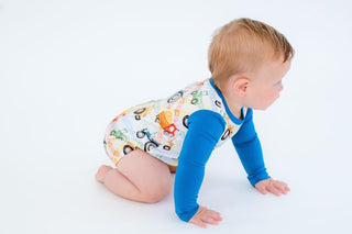 Boy's Bamboo Long Sleeve T-Shirt Bubble Romper - Billy (Trucks and Tractors) Baby One-Pieces