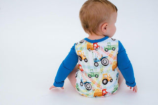 Boy's Bamboo Long Sleeve T-Shirt Bubble Romper - Billy (Trucks and Tractors) Baby One-Pieces