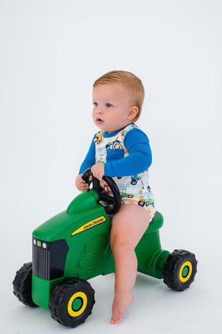 Boy's Bamboo Long Sleeve T-Shirt Bubble Romper - Billy (Trucks and Tractors) Baby One-Pieces