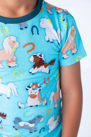 Boy's Bamboo Short Sleeve Pajama Set with Shorts - Toby (Horses) Baby & Toddler Sleepwear Birdie Bean Size: 2T