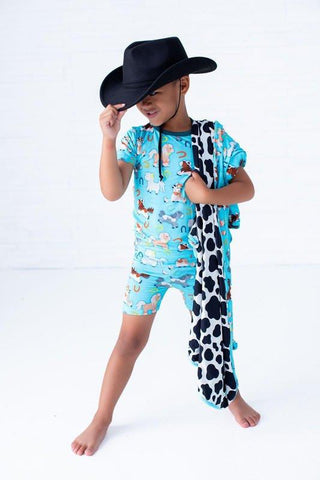 Boy's Bamboo Short Sleeve Pajama Set with Shorts - Toby (Horses) Baby & Toddler Sleepwear Birdie Bean Size: 2T