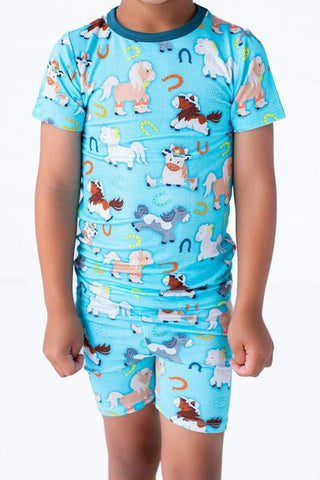 Boy's Bamboo Short Sleeve Pajama Set with Shorts - Toby (Horses) Baby & Toddler Sleepwear Birdie Bean Size: 2T