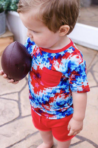 Boy's Bamboo Short Sleeve T-Shirt and Shorts Outfit Set - Maverick (Patriotic Tie Dye) Baby & Toddler Outfits
