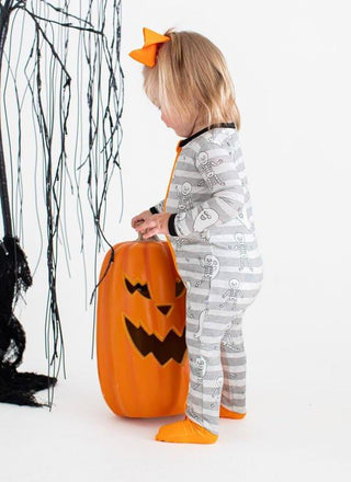 Bamboo Convertible Footie Romper - Georgie (Stripes with Ghosts and Skeleton) Glow-in-the-Dark Baby & Toddler Sleepwear