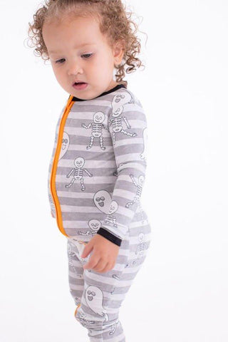 Bamboo Convertible Footie Romper - Georgie (Stripes with Ghosts and Skeleton) Glow-in-the-Dark Baby & Toddler Sleepwear
