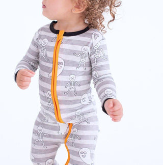 Bamboo Convertible Footie Romper - Georgie (Stripes with Ghosts and Skeleton) Glow-in-the-Dark Baby & Toddler Sleepwear