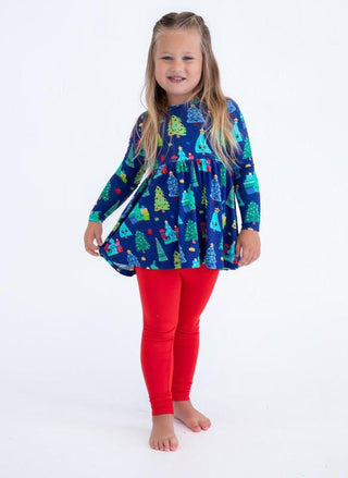 Girl's Bamboo Long Sleeve Peplum Top and Pants Outfit Set - Kevin (Christmas Trees)Birdie BeanSize: 12-18 Months