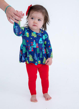 Girl's Bamboo Long Sleeve Peplum Top and Pants Outfit Set - Kevin (Christmas Trees)Birdie BeanSize: 12-18 Months