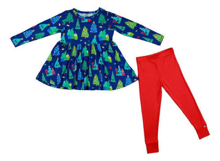 Girl's Bamboo Long Sleeve Peplum Top and Pants Outfit Set - Kevin (Christmas Trees)Birdie BeanSize: 12-18 Months