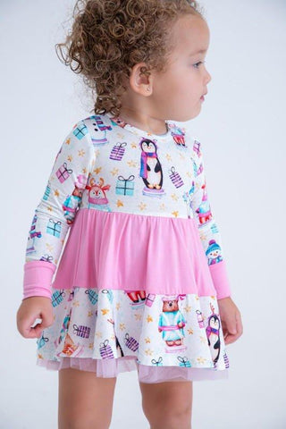 Girl's Bamboo Long Sleeve Twirl Bodysuit Dress - Fritz (Nutcrackers and Gift Boxes) Baby & Toddler Dresses