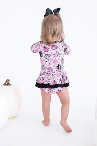 Girl's Bamboo Long Sleeve Twirl Bodysuit Dress - Quinn (Pumpkins) Baby & Toddler Dresses