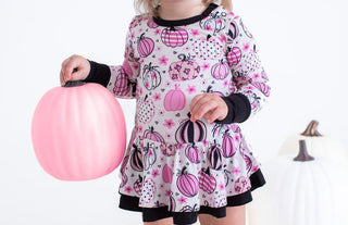 Girl's Bamboo Long Sleeve Twirl Bodysuit Dress - Quinn (Pumpkins) Baby & Toddler Dresses