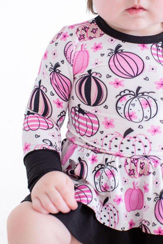 Girl's Bamboo Long Sleeve Twirl Bodysuit Dress - Quinn (Pumpkins) Baby & Toddler Dresses