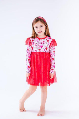 Girl's Bamboo Long Sleeve Tulle Dress - Amara (Heart Balloons) Baby & Toddler Dresses