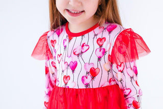 Girl's Bamboo Long Sleeve Tulle Dress - Amara (Heart Balloons) Baby & Toddler Dresses