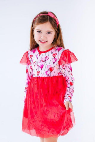 Girl's Bamboo Long Sleeve Tulle Dress - Amara (Heart Balloons) Baby & Toddler Dresses