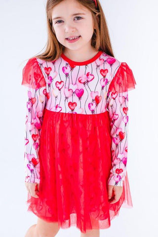Girl's Bamboo Long Sleeve Tulle Dress - Amara (Heart Balloons) Baby & Toddler Dresses