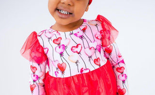 Girl's Bamboo Long Sleeve Tulle Twirl Bodysuit Dress - Amara (Heart Balloons) Baby & Toddler Dresses