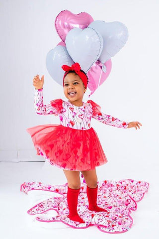 Girl's Bamboo Long Sleeve Tulle Twirl Bodysuit Dress - Amara (Heart Balloons) Baby & Toddler Dresses