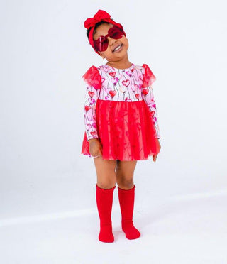 Girl's Bamboo Long Sleeve Tulle Twirl Bodysuit Dress - Amara (Heart Balloons) Baby & Toddler Dresses