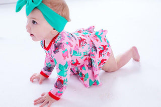 Girl's Bamboo Long Sleeve Twirl Bodysuit Dress - Cera (Pink Dinos) Baby & Toddler Dresses