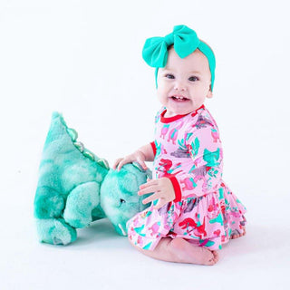 Girl's Bamboo Long Sleeve Twirl Bodysuit Dress - Cera (Pink Dinos) Baby & Toddler Dresses