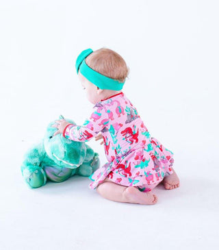 Girl's Bamboo Long Sleeve Twirl Bodysuit Dress - Cera (Pink Dinos) Baby & Toddler Dresses