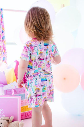 Girl's Bamboo Short Sleeve Lounge Pajama Set with Shorts - Harper (Birthday)Birdie BeanSize: 18-24 Months