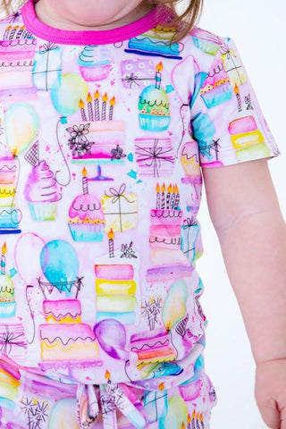 Girl's Bamboo Short Sleeve Lounge Pajama Set with Shorts - Harper (Birthday)Birdie BeanSize: 18-24 Months