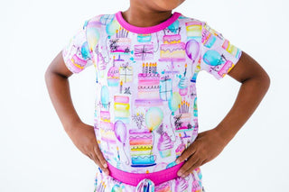 Girl's Bamboo Short Sleeve Lounge Pajama Set with Shorts - Harper (Birthday)Birdie BeanSize: 18-24 Months