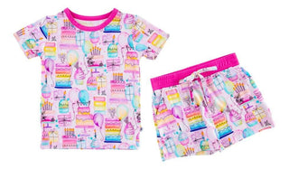Girl's Bamboo Short Sleeve Lounge Pajama Set with Shorts - Harper (Birthday)Birdie BeanSize: 18-24 Months