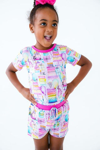 Girl's Bamboo Short Sleeve Lounge Pajama Set with Shorts - Harper (Birthday)Birdie BeanSize: 18-24 Months