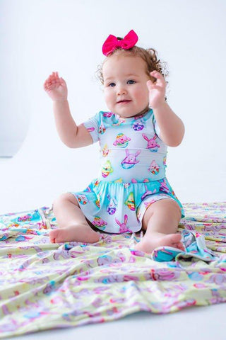 Girl's Bamboo Short Sleeve Twirl Bodysuit Dress - Elijah (Chick & Bunny Eggs) Baby & Toddler Dresses Birdie Bean Size: 6-12 Months