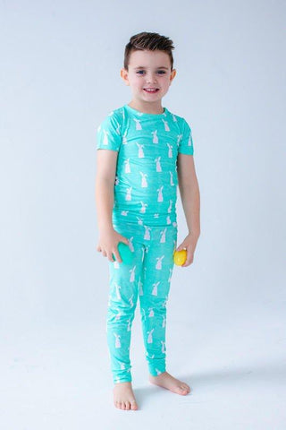 Bamboo Short Sleeve Pajama Set - Simon (Bunny On Mint) Baby & Toddler Sleepwear Birdie Bean Size: 2T