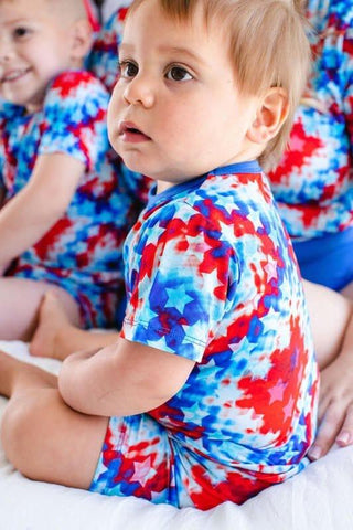 Bamboo Short Sleeve Pajama Set with Shorts - Maverick (Patriotic Tie Dye) Baby & Toddler Sleepwear