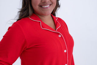 Women's Solid Bamboo Long Sleeve Lounge Pajama Set - Scarlet Ribbed Pajamas