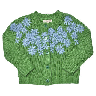 Long Sleeve Blossom Sweater - Blue Flower Embroidery