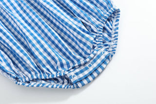 Blue Gingham Pumpkin Smocked Ruffle Romper